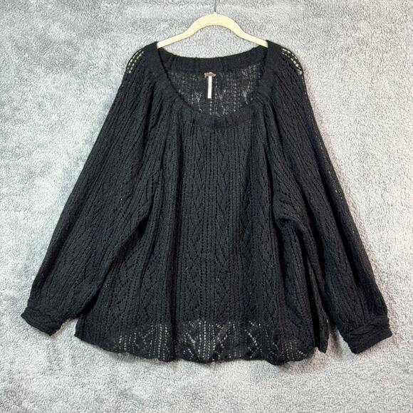 Free People Lights Will Shine Black Pullover Macrame Acrylic Wool Sweater M - Picture 1 of 9